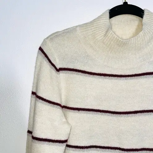 Old Navy Cream & Maroon Striped Mock Neck Plush Tunic Sweater