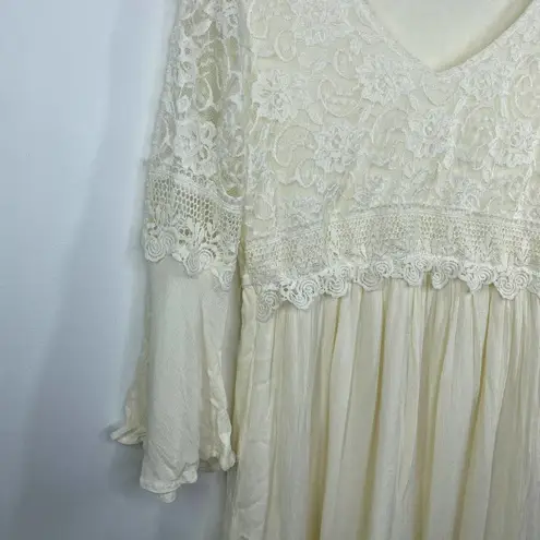 Zanzea Collections Cream Off-White Lace Detail Mini Dress Women's Size Medium M