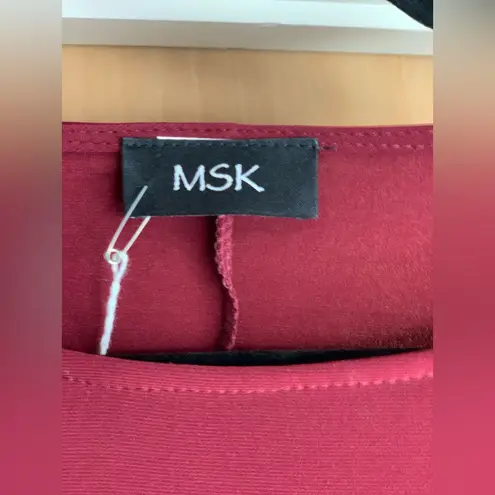 MSK Elegant Burgundy Dress with Pearl Accent Sleeves. Size