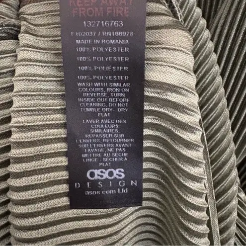 ASOS  Women's Plisse Wrap Midi Dress Collared with Blouson sleeves Green Size 10