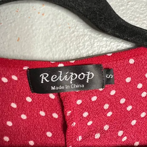 Rellipop Polka Dot Wrap Dress Flowy Ruffle Trim Red and White Small Size undefined