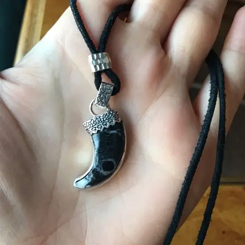 White Buffalo Turquoise Sterling Silver Leather Necklace Black