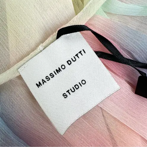 Massimo Dutti Studio Balloon Sleeve V-Neck Watercolor Maxi Dress Size XS NWT