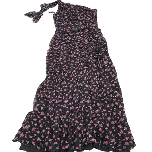 Shoshanna Dress Womens 6 Black Pink Floral Vivine Tossed Rose Gown One Shoulder