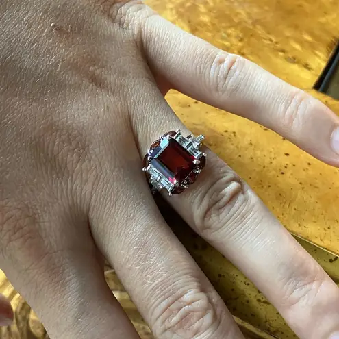 Red Labradorite Vermelho Red Garnet Sterling Silver Ring Size 6