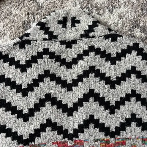 Dreamers Black and Cream Multicolor Chevron Cardigan with Floral Accents Size S