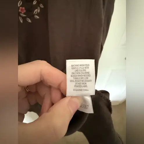 Garnet Hill Embroidered Blouse Olive Green Long Sleeve Top Size Large