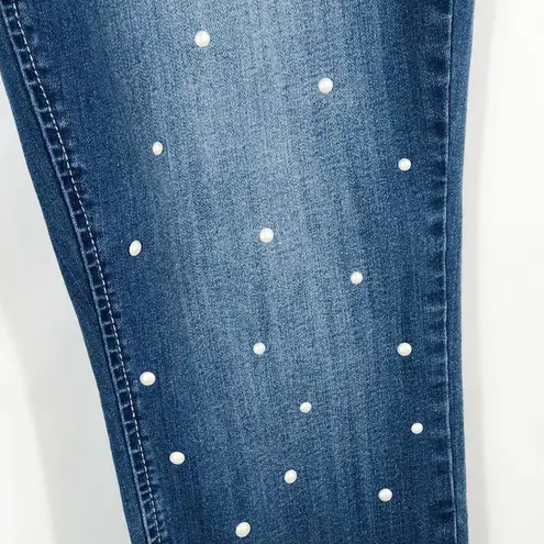 Seven7  Size 12 Jeans Pearls Skinny Frayed Cut Off Ankle Cropped Blue Denim 1426