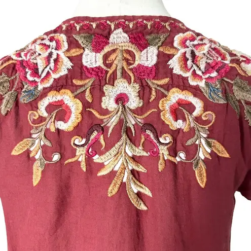 Johnny Was Alise Embroidered V-Neck Mini Dress in Red Size XS