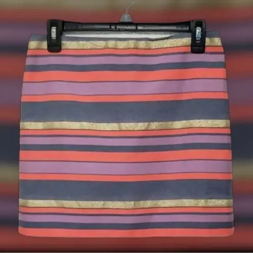 J.Crew  Women’s Striped Pencil Skirt 0 Size Multicolor Purple Orange Gold