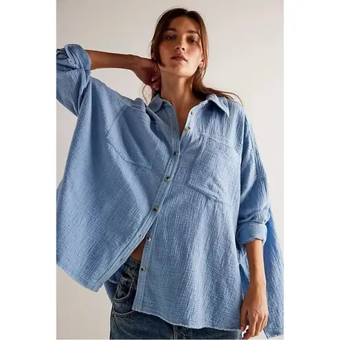 Free People  We The Free Cardiff Top in Blue Bell Oversized Small Gauze Cotton