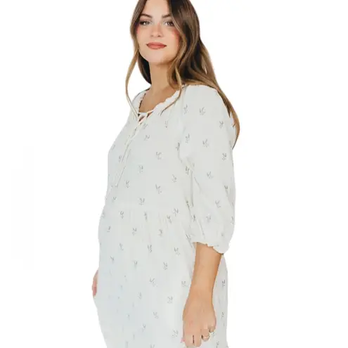 Worth Collective Avery Tiered Cotton Midi Dress in Soy/Sage Foliage Size M Green Size M