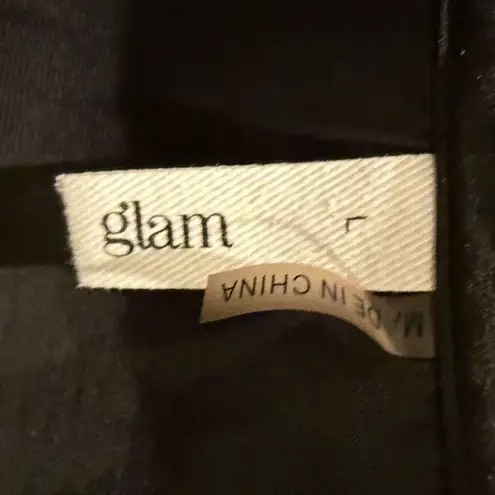 Glam Rolled Short Sleeve V Neck Satin Baby Doll Flowy Blouse Black Size Large