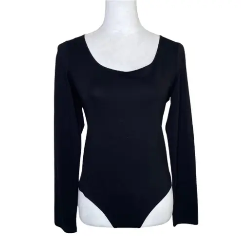 MANGOPOP Women’s Bodysuit Longsleeve V-Neck Casual Sleeve Goth Black Sz L
