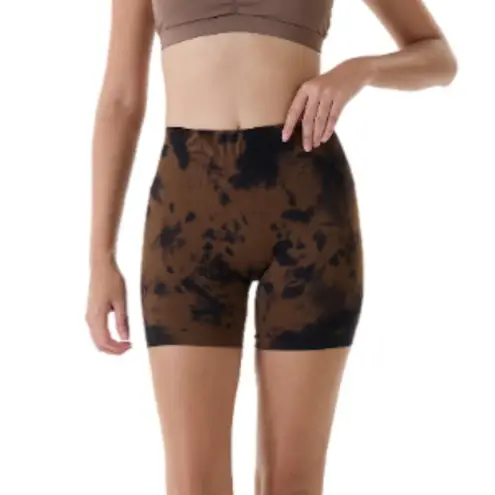 Boutique Aurola Brown & Black Tie Dye Compression Fitted Athletic Shorts M