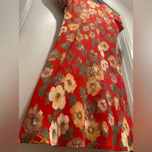 VTG '80s '90s Fairycore Jeffrey & Dara Red Floral Short Sleeve Midi Dress Size 14