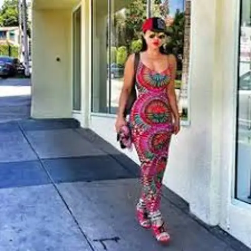 Mara Hoffman  Lace Up Back Maxi Dress Supernova Red Print Size XS Colorful Beach - Image 3