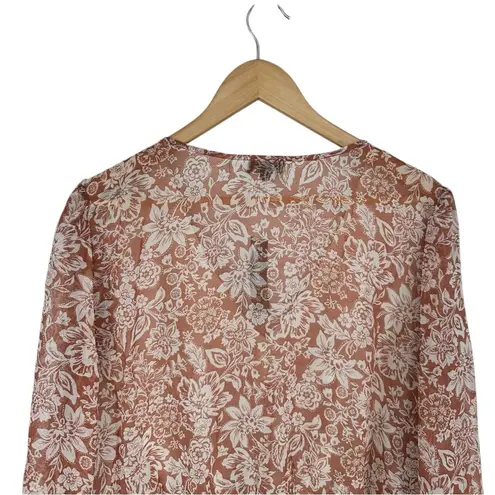 Zenobia Burnt Sienna Floral Blouse sz 2X Ruffle Cuff Tie Waist NWT Long Sleeves