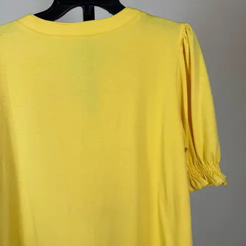 Flowy Yellow Boho Blouse Feminine Cottagecore Puff Sleeve Stretchy Large Top