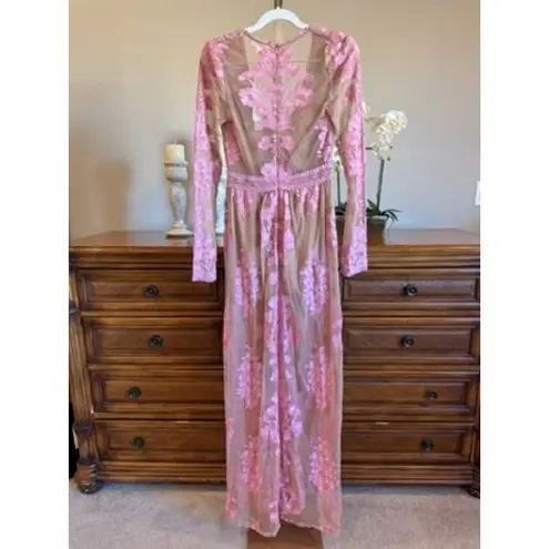 For Love & Lemons Temecula Maxi Dress Pink Embroidered Mesh Size Small NWT