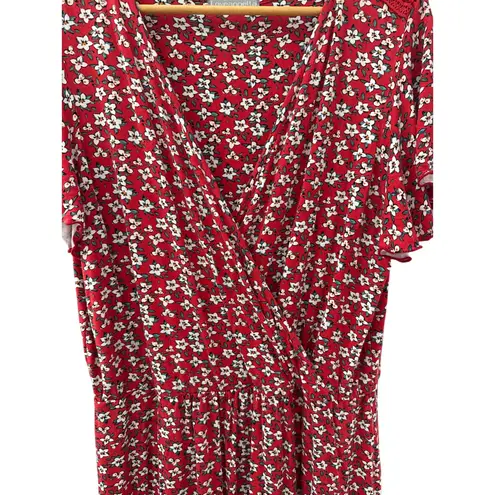 Loveappella Plus Torri Knit Maxi Dress Flutter Sleeve FloralRed & White Size 3X