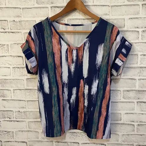 Women’s Emery Rose multicolored short roll sleeve v