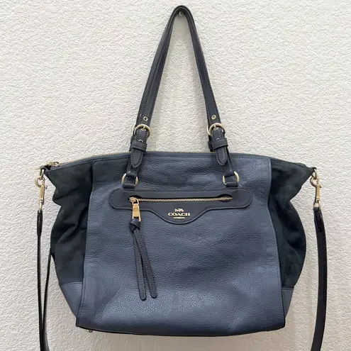 Coach  C5689 Kleo Carryall Denim Blue Pebbled Suede Leather Satchel Shoulder Bag
