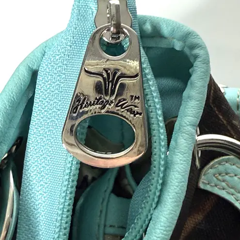 Heritage West Blue Green Camouflage Rhinestone Cross Western Double Strap Purse