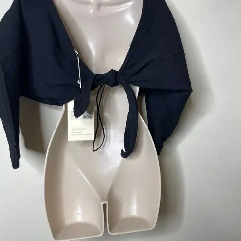 Mara Hoffman NWT Justine Twist-Front Cropped Blouse in Black sz L