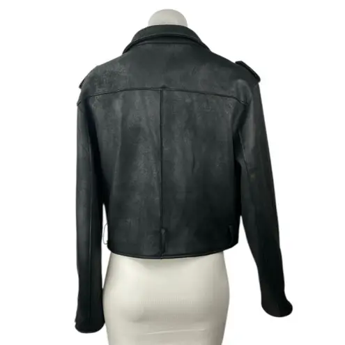 Velvet Heart Black Faux Vegan Leather Asymmetric Zip Moto Biker Crop Jacket Sz M