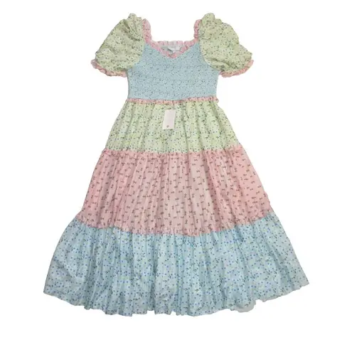 NWT Ivy City Co. Emily Midi in Spring Floral Patchwork Smocked Dress L Size L