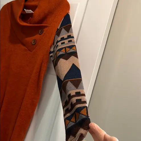 Style Rack Orange Cowl Neck Sweater with Patterned Sleeves