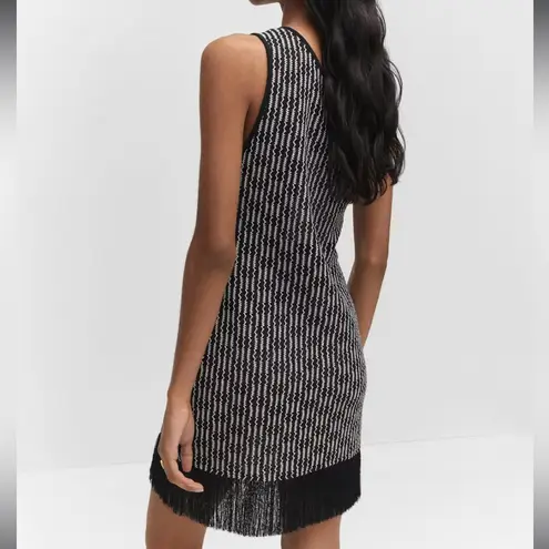 Mango Asymmetrical dress with fringe detail black & white knit one shoulder s 4