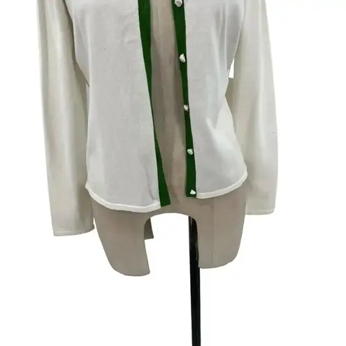 Shoshanna Strawberry Embroidered Cardigan White Green Trim Size Large