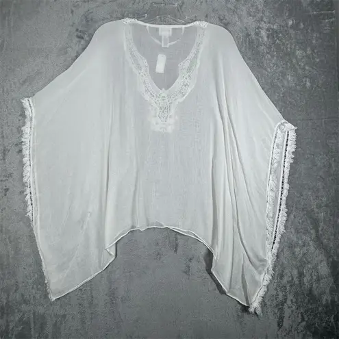 Melrose & Market Poncho Womens One Size White Kimono Blouse Fairycore Boho Chic