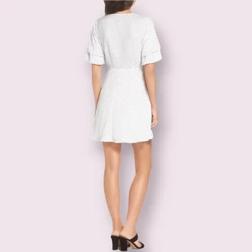 19 Cooper White Polka Dot Faux Wrap Dress Flutter Sleeves size Small NWT *Flaw