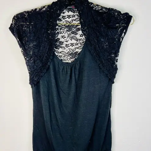Heart soul Women's Black Lace Overlay Cap Sleeve Top Small Chic Elegant Career