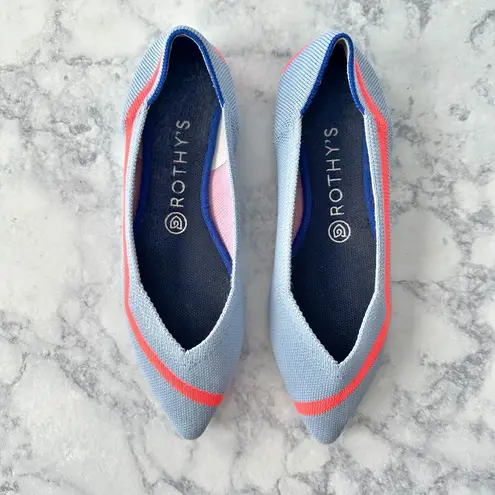 Rothy's The Point Soft Blue Orange Line Ballet Flats Size 8.5