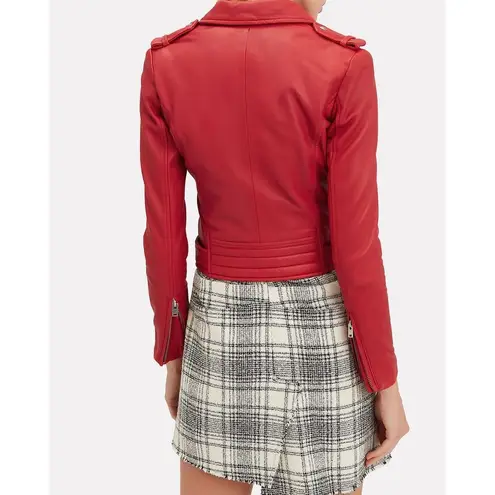 IRO Luiga Cropped Moto Jacket Women 36 Red Silver Double Zip Button Long Sleeve