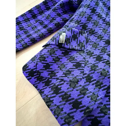 Tahari Vintage 90s Houndstooth Blazer Cropped Size Small 2/4 Fit Purple/Black