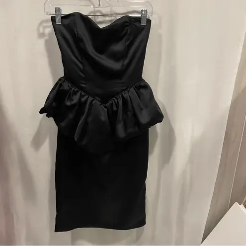 Handmade Vintage 80’s silky satin strapless peplum tulip dress sexy office siren