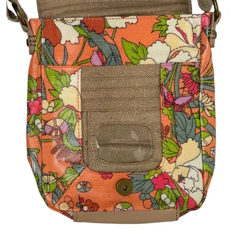 Sakroots  Orange Floral Print Crossbody Messenger Flap Purse Bag Coated Canvas