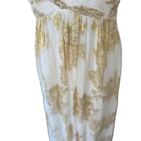 Oleg Cassini Women's Strapless Silk Gown Size 4 Ivory Gold Formal Dress gala