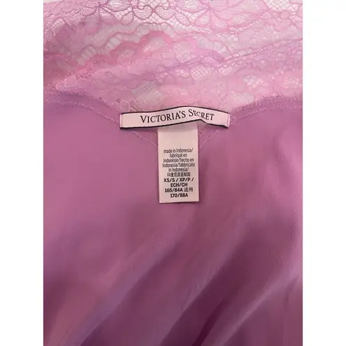 PINK - Victoria's Secret VICTORIA'S SECRET Pink Lilac Lace Trim Luxury Satin Long Robe Kimono XS