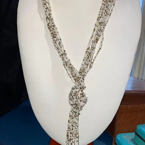 Seed Bead Wrap Long Open End Lariat Tassel Necklace White
