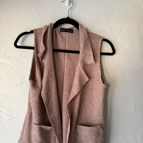 Paulette Gabrielle Pink Brown Knit Drape Front Vest Cardigan OS Cozy Layering Size undefined