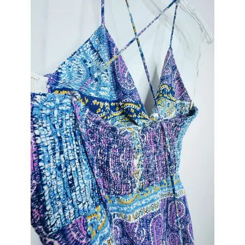 ZARA   WOMAN PATCHWORK PRINT LINEN MAXI DRESS Twist Cross-BACK  Size S High Slit