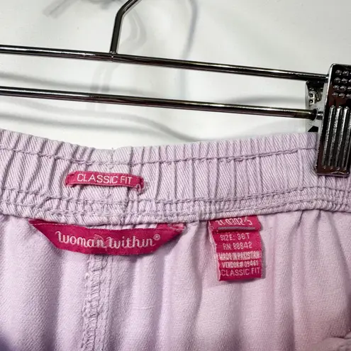 Woman Within Plus Size 36T Cropped Pants Capri Light Pink Cotton Elastic 1620
