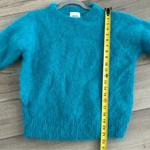 Dixie Teal Kid Mohair Mock Turtleneck Short Sleeve Knit Sweater S Blue