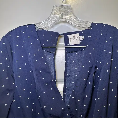 Princess Polly  Blue Polka Dot V Neck Long Sleeve Romper size US 6